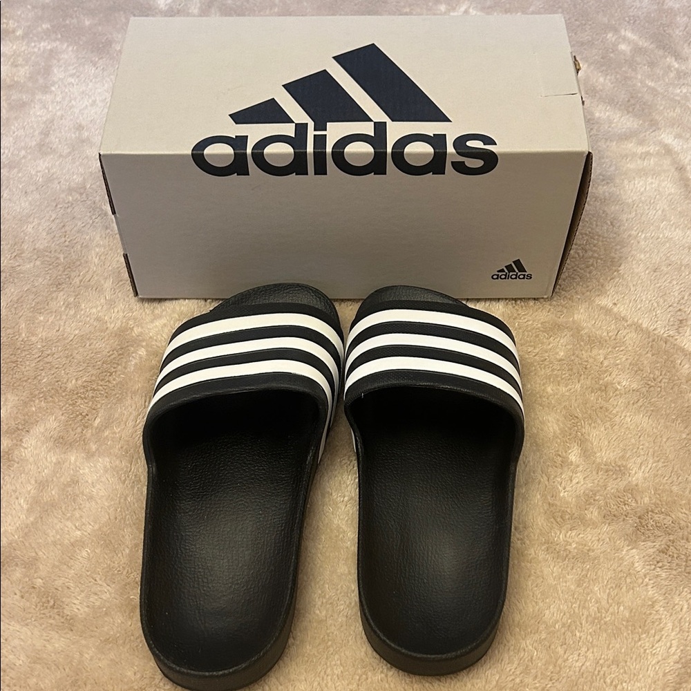 Adidas New Striped Black and White Slides